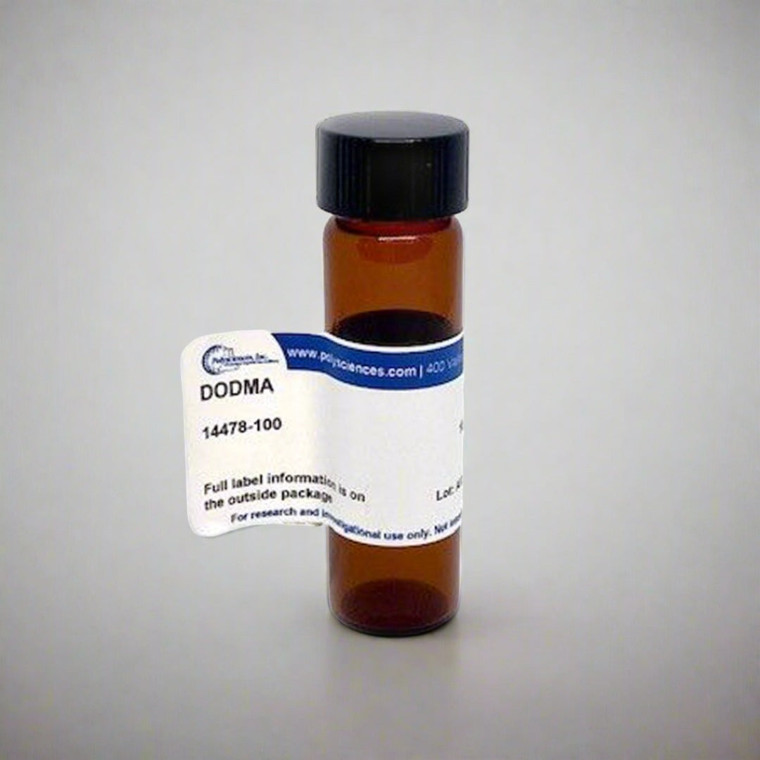 DODMA (14478) packaged in a vial labeled with product ID and Polysciences logo against white background