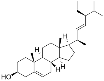 Chemical structure of Stigmasterol (14497): a phytosterol lipid efficient in LNP-based mRNA transfection. Improves LNP stability and transfection efficacy in cell cultures and in vivo.