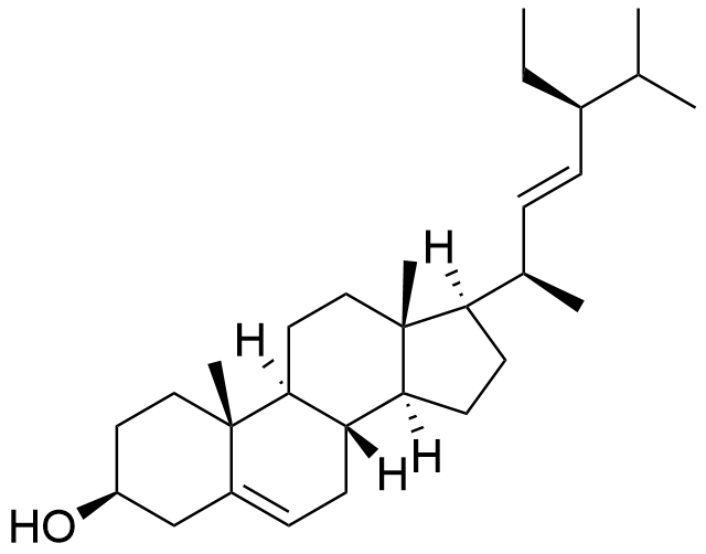 Chemical structure of Stigmasterol (14497): a phytosterol lipid efficient in LNP-based mRNA transfection. Improves LNP stability and transfection efficacy in cell cultures and in vivo.